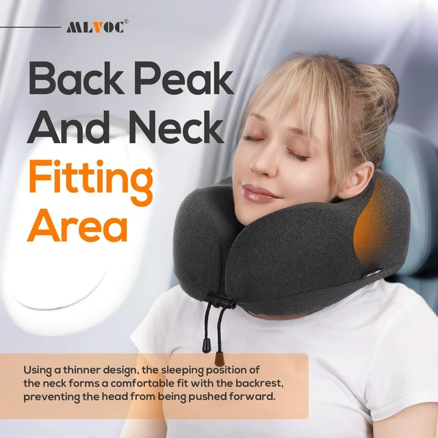 Alt view image 4 of 7 - Airplane Travel Neck Pillow for Sleeping, 3D-Eye Mask & Earplugs Kit | 3-in-1 Compact Lightweight Travel Pillow Kit, Curved Neck & Chin Support, Rope Lock Fit, Pure Memory Foam, Car, Train Travel