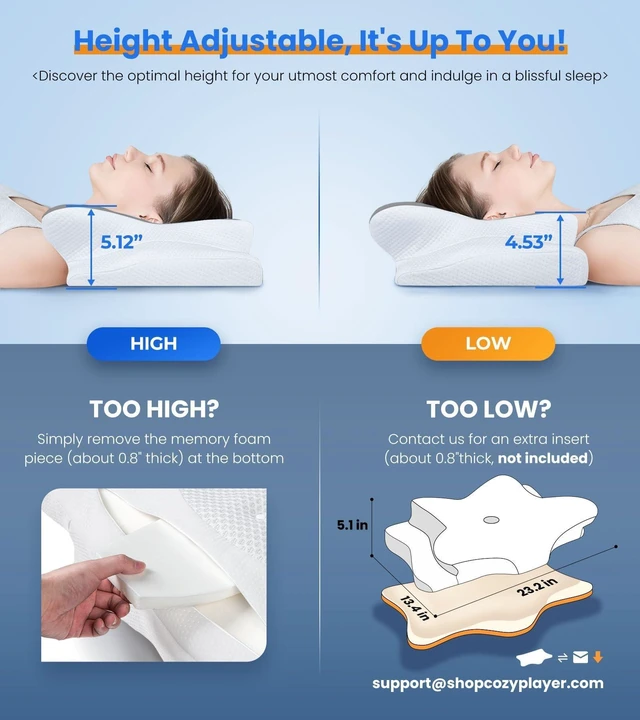 Alt view image 4 of 7 - Ultra Pain Relief Cooling Pillow for Neck Support, Adjustable Cervical Pillow Cozy Sleeping, Odorless Ergonomic Contour Memory Foam Pillows, Orthopedic Bed Pillow for Side Back Stomach Sleeper