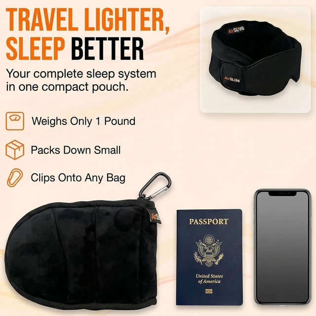 Alt view image 7 of 7 - 3-in-1 Airplane Sleep Support System - Integrated Plane Sleeping Accessories with Memory Foam Long Haul Flight Pillow, Adjustable Travel Eye Mask, and Blanket-Like Body Sling - Fits in Carry On