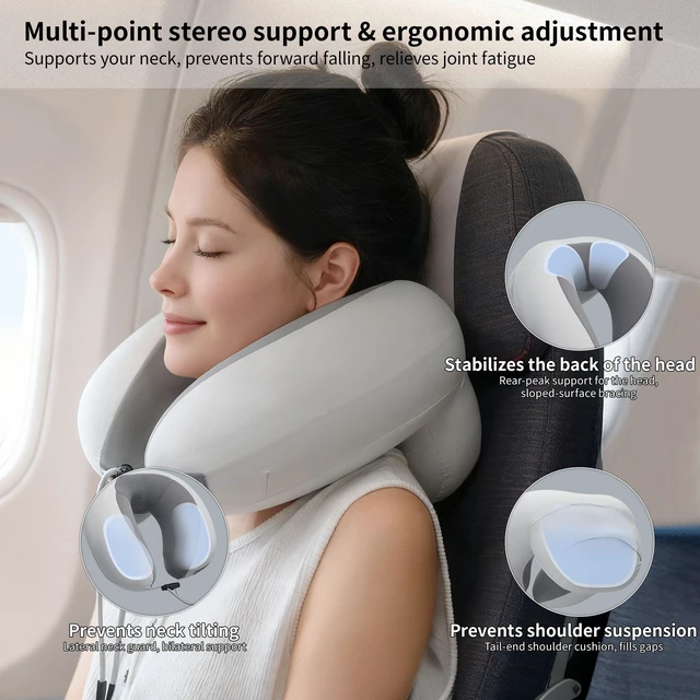 Alt view image 4 of 7 - Neck Pillow Aeroplane Inflatable, Pressure Air Cushion Inflatable Travel Pillow, Lightweight Neck Pillow Adult for Airplane, Train, Office