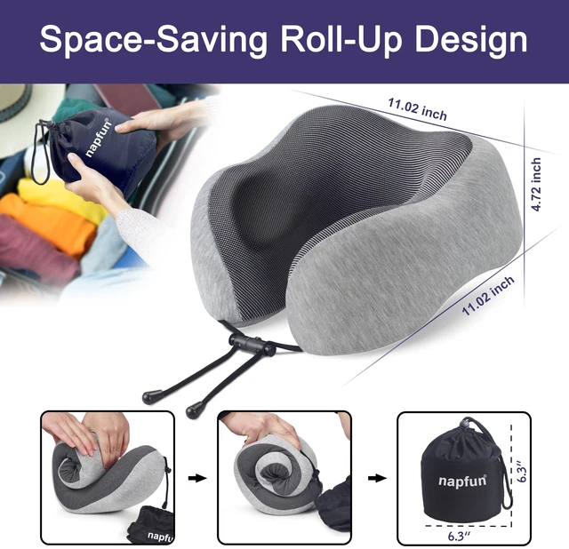 Alt view image 2 of 7 - Neck Pillow for Traveling, Upgraded Travel Neck Pillow for Airplane 100% Pure Memory Foam Travel Pillow for Flight Headrest Sleep, Portable Plane Accessories, Light Grey