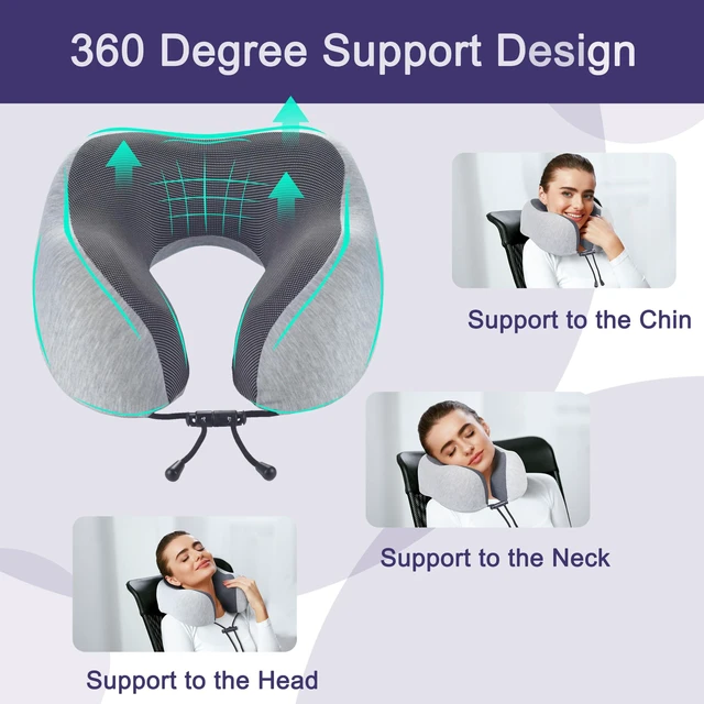 Alt view image 4 of 7 - Neck Pillow for Traveling, Upgraded Travel Neck Pillow for Airplane 100% Pure Memory Foam Travel Pillow for Flight Headrest Sleep, Portable Plane Accessories, Light Grey