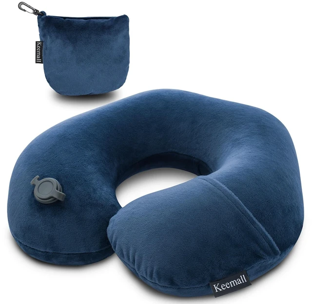 Main image of Inflatable Neck & Shoulder Travel Pillow for Airplane Naps | Portable Foldable Neck & Back Support with Adjustable Firmness, Headrest for Long Flights & Travel Sleep, Deep Blue
