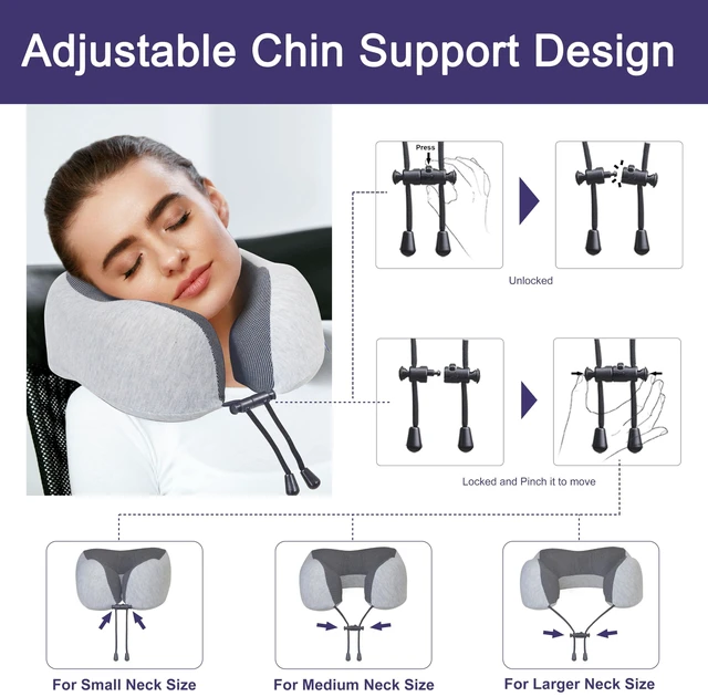 Alt view image 6 of 7 - Neck Pillow for Traveling, Upgraded Travel Neck Pillow for Airplane 100% Pure Memory Foam Travel Pillow for Flight Headrest Sleep, Portable Plane Accessories, Light Grey