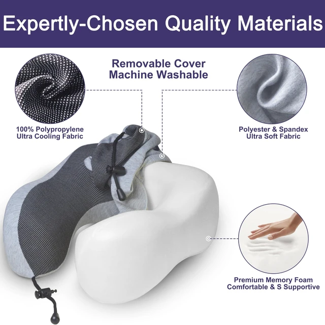 Alt view image 5 of 7 - Neck Pillow for Traveling, Upgraded Travel Neck Pillow for Airplane 100% Pure Memory Foam Travel Pillow for Flight Headrest Sleep, Portable Plane Accessories, Light Grey