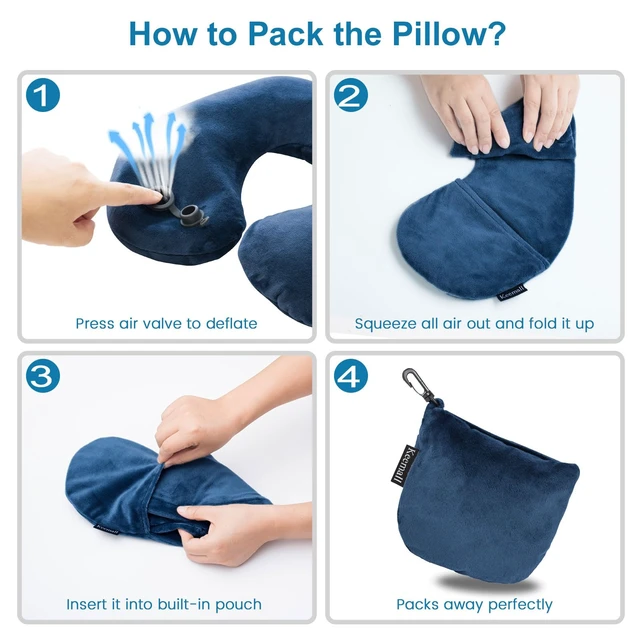 Alt view image 7 of 7 - Inflatable Neck & Shoulder Travel Pillow for Airplane Naps | Portable Foldable Neck & Back Support with Adjustable Firmness, Headrest for Long Flights & Travel Sleep, Deep Blue
