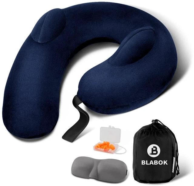 Main image of Patented Design Inflatable Travel Neck Pillow Airplane Neck Pillow with 360° Head & Neck Support, Soft Washable Velvet Cover, Compact Neck Support Pillow for Airplane,Train,Car,Office & Home (Blue)