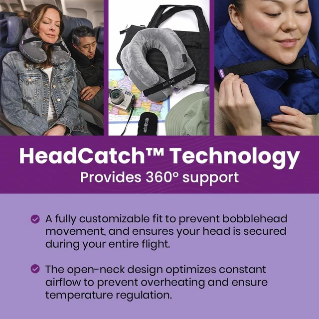 Alt view image 3 of 7 - Inflatable Travel Pillow Air TNE Adjustable, Lightweight, and Supportive for Sleeping on Airplanes, Trains, and Cars Customized Fit and Compact Carrying Case (Slate Grey)