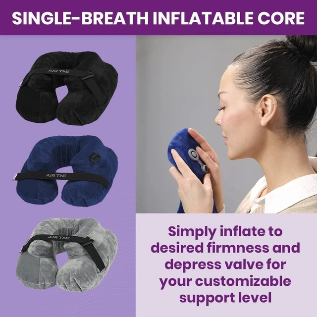 Alt view image 5 of 7 - Inflatable Travel Pillow Air TNE Adjustable, Lightweight, and Supportive for Sleeping on Airplanes, Trains, and Cars Customized Fit and Compact Carrying Case (Slate Grey)