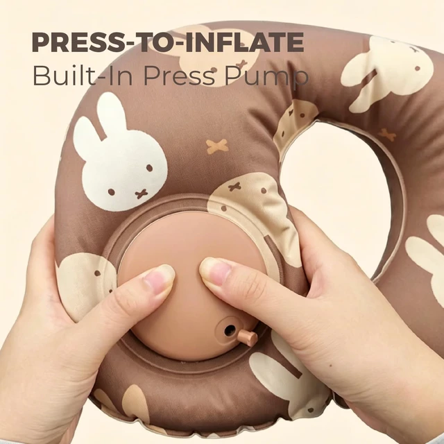 Alt view image 7 of 7 - Miffy 2 Pack Travel Pillow Inflatable, Adjustable Neck Air Pillow for Flying, Blow Up Traveling Accessories, Lightweight Neck Support for Airplane Flight, (Light Beige+Dark Coffee Color)