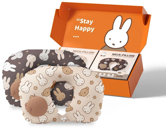Main image of Miffy 2 Pack Travel Pillow Inflatable, Adjustable Neck Air Pillow for Flying, Blow Up Traveling Accessories, Lightweight Neck Support for Airplane Flight, (Light Beige+Dark Coffee Color)