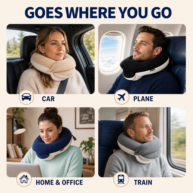 Alt view image 6 of 6 - Travel Neck Pillows for Airplanes, Memory Foam 360° Head Support Sleep for Long Flight, Skin-Friendly & Breathable, Kit with Eye Mask, Earplugs and Storage Bag (Adult, Grey, 90+ lbs)