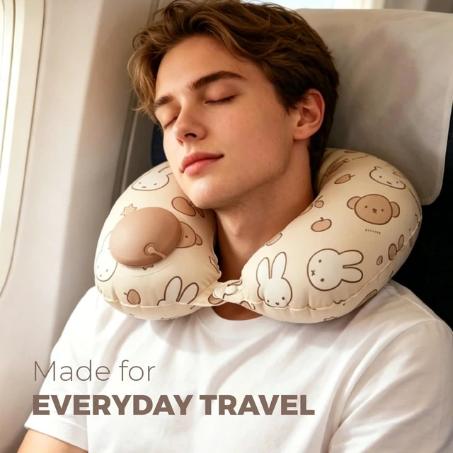 Alt view image 3 of 7 - Miffy 2 Pack Travel Pillow Inflatable, Adjustable Neck Air Pillow for Flying, Blow Up Traveling Accessories, Lightweight Neck Support for Airplane Flight, (Light Beige+Dark Coffee Color)