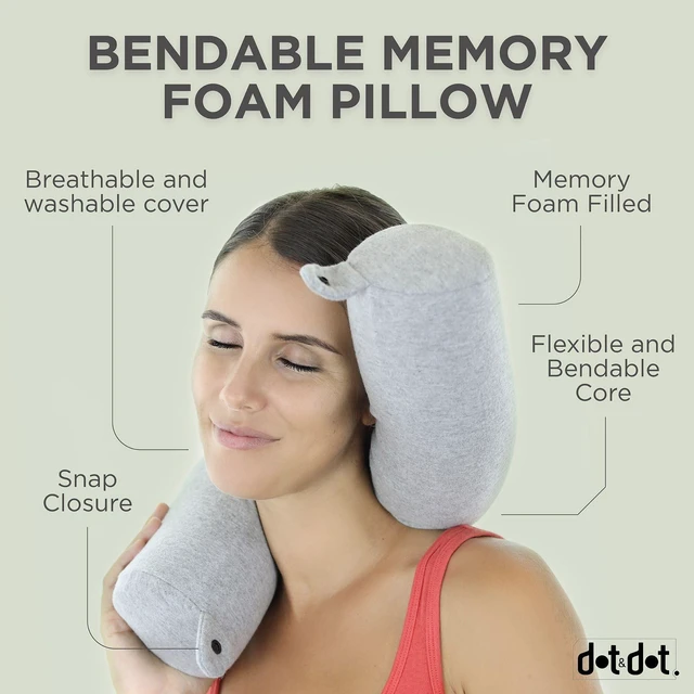 Alt view image 3 of 7 - Twist Memory Foam Travel Pillow, Bendable Neck Pillow for Airplane, Car and Home, 26-Inch Adjustable Roll with Washable Cotton Cover, Gray
