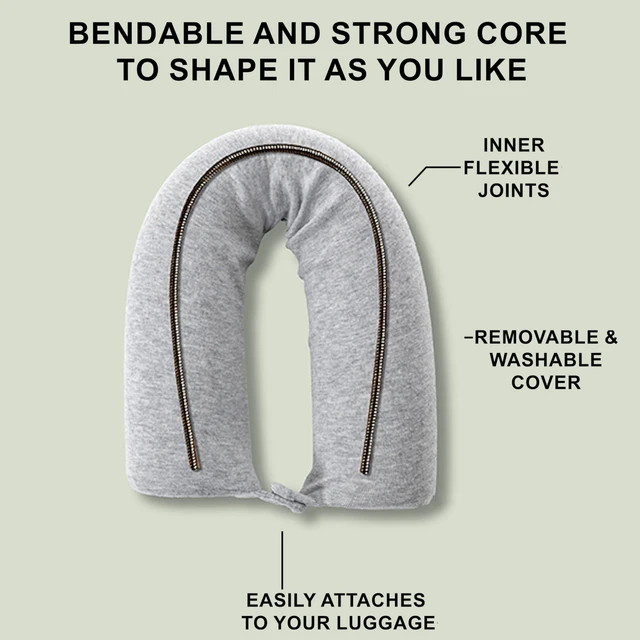 Alt view image 2 of 7 - Twist Memory Foam Travel Pillow, Bendable Neck Pillow for Airplane, Car and Home, 26-Inch Adjustable Roll with Washable Cotton Cover, Gray