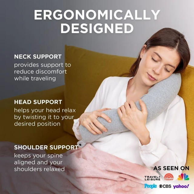 Alt view image 4 of 7 - Twist Memory Foam Travel Pillow, Bendable Neck Pillow for Airplane, Car and Home, 26-Inch Adjustable Roll with Washable Cotton Cover, Gray
