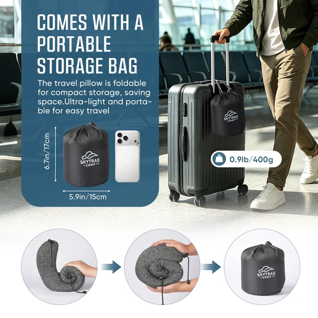 Alt view image 7 of 7 - Travel Neck Pillow with Hood for Privacy on Long Flights | Memory Foam | Airplane Sleep | Safety-Tested Materials | Extra Large Hood | Chin Support | Earplugs | Washable Cover