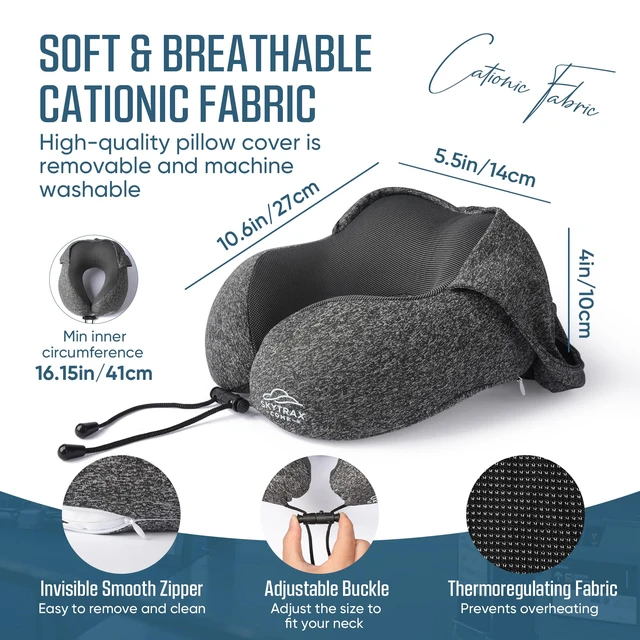 Alt view image 6 of 7 - Travel Neck Pillow with Hood for Privacy on Long Flights | Memory Foam | Airplane Sleep | Safety-Tested Materials | Extra Large Hood | Chin Support | Earplugs | Washable Cover