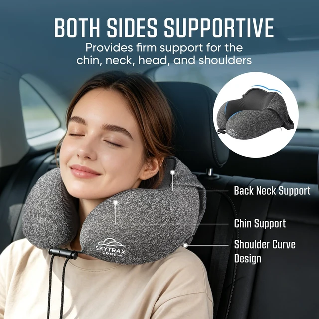 Alt view image 5 of 7 - Travel Neck Pillow with Hood for Privacy on Long Flights | Memory Foam | Airplane Sleep | Safety-Tested Materials | Extra Large Hood | Chin Support | Earplugs | Washable Cover