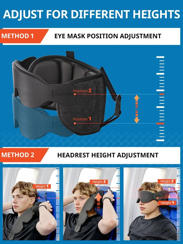 Alt view image 7 of 7 - Travel Pillows for Airplanes, Stable Head Support, Travel Essential | Airplane Pillow with 3D Eye Mask, Seat Strap Secures to Headrest, Stop Bobblehead, for Long Flight Road Trip Sleeping, Black
