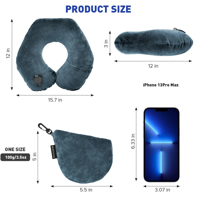 Alt view image 7 of 7 - Neck Pillows for Travel, Inflatable Travel Pillow, Inflatable Neck Pillow for Traveling Airplane with Soft Velour Washable Cover, U Shape Blow Up Neck Pillow for Airplanes Train Car Travel
