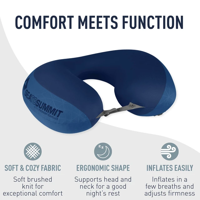 Alt view image 6 of 7 - Aeros Premium Traveller Inflatable Neck Pillow, Navy Blue | Luxurious, lightweight inflatable neck pillow with an ergonomic shape delivers max comfort for airplane and car travel
