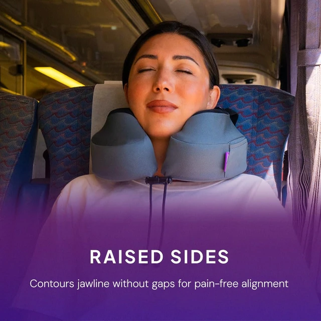 Alt view image 7 of 7 - Evolution S3 Travel Pillow - Memory Foam Neck Pillow for Airplane and Long Flights with Seat Straps for Head and Neck Support, 360 Degree Support (Steel Grey)