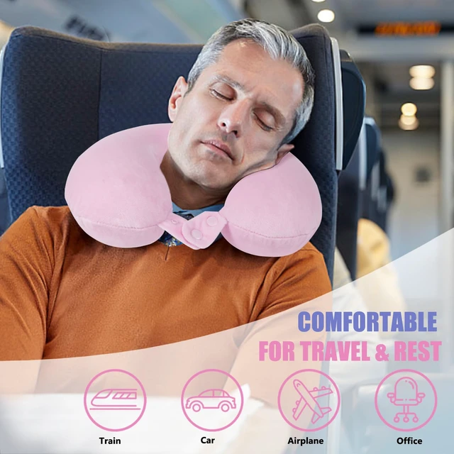Alt view image 2 of 6 - Travel Neck Pillow 100% Pure Memory Foam Airplane Pillow for Head Support,Soft Adjustable Pillow for Plane, Car & Home Recliner (Pink)