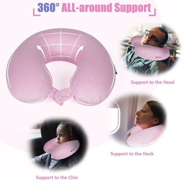 Alt view image 3 of 6 - Travel Neck Pillow 100% Pure Memory Foam Airplane Pillow for Head Support,Soft Adjustable Pillow for Plane, Car & Home Recliner (Pink)