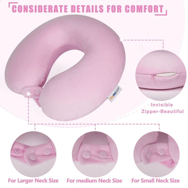 Alt view image 5 of 6 - Travel Neck Pillow 100% Pure Memory Foam Airplane Pillow for Head Support,Soft Adjustable Pillow for Plane, Car & Home Recliner (Pink)