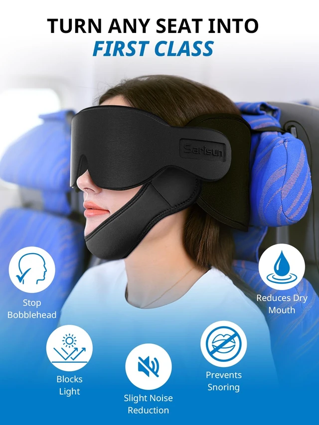 Alt view image 3 of 7 - Airplane Travel Pillow with Chin Strap, Stable Head Support, Black | Extra Chin Support, Secures to Seat Headrest, Airplane Sleep Without Head Bobbing, 360° Support Plane Pillow for Long Flight