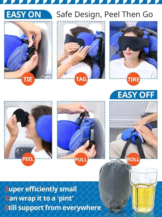 Alt view image 7 of 7 - Airplane Travel Pillow with Chin Strap, Stable Head Support, Black | Extra Chin Support, Secures to Seat Headrest, Airplane Sleep Without Head Bobbing, 360° Support Plane Pillow for Long Flight