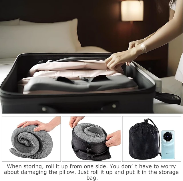Alt view image 5 of 6 - Travel Pillow for Airplanes, 2026 New Memory Foam Neck Pillow with Chin Wrap for Traveling, Suitable for Airplanes, Offices and Cars