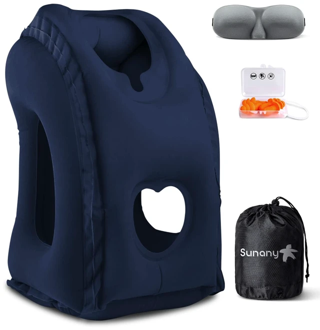 Main image of Travel Pillow, Inflatable Neck Pillow Airplanes/Cars/Buses/Trains/Office Napping with Eye Mask/Earplugs (Blue)