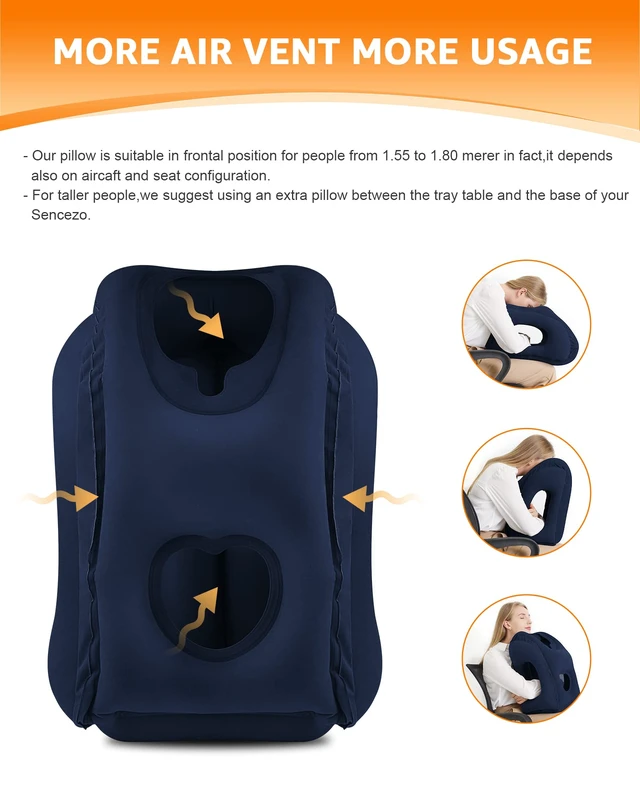 Alt view image 2 of 7 - Travel Pillow, Inflatable Neck Pillow Airplanes/Cars/Buses/Trains/Office Napping with Eye Mask/Earplugs (Blue)