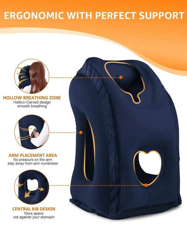 Alt view image 3 of 7 - Travel Pillow, Inflatable Neck Pillow Airplanes/Cars/Buses/Trains/Office Napping with Eye Mask/Earplugs (Blue)