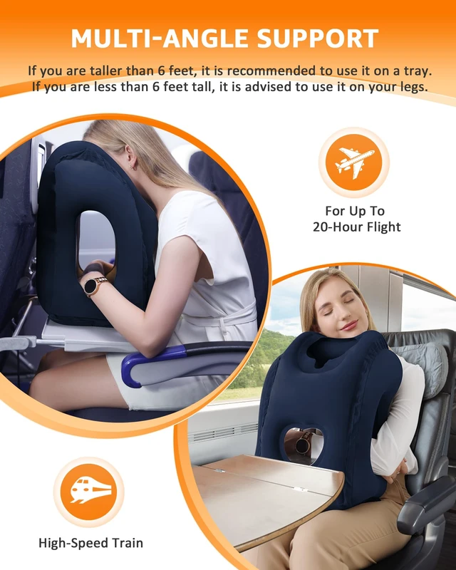 Alt view image 4 of 7 - Travel Pillow, Inflatable Neck Pillow Airplanes/Cars/Buses/Trains/Office Napping with Eye Mask/Earplugs (Blue)