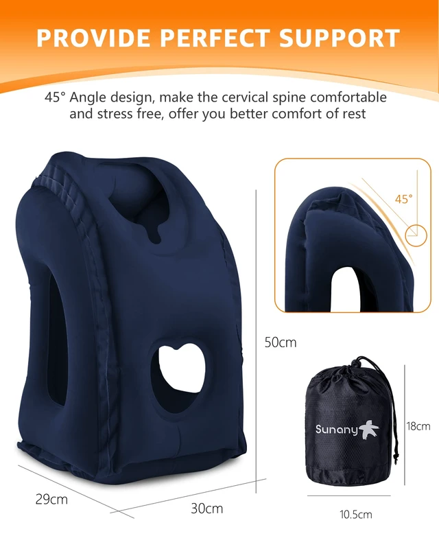 Alt view image 5 of 7 - Travel Pillow, Inflatable Neck Pillow Airplanes/Cars/Buses/Trains/Office Napping with Eye Mask/Earplugs (Blue)