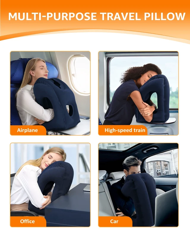 Alt view image 7 of 7 - Travel Pillow, Inflatable Neck Pillow Airplanes/Cars/Buses/Trains/Office Napping with Eye Mask/Earplugs (Blue)