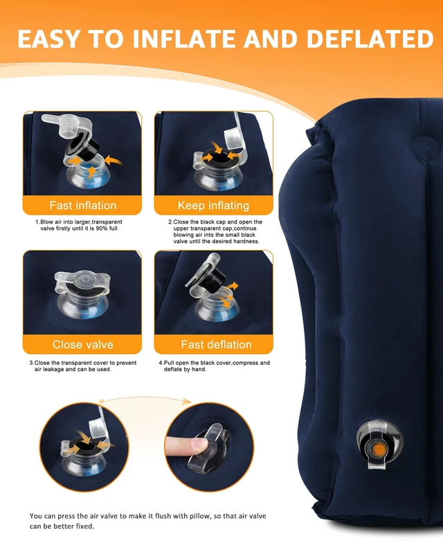 Alt view image 6 of 7 - Travel Pillow, Inflatable Neck Pillow Airplanes/Cars/Buses/Trains/Office Napping with Eye Mask/Earplugs (Blue)