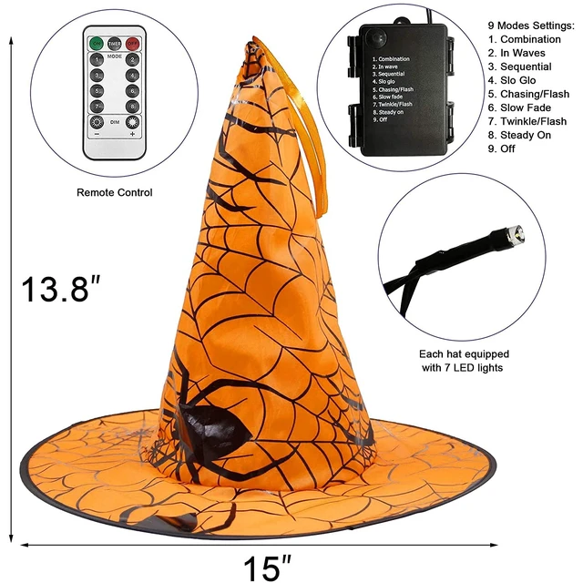 Alt view image 4 of 7 - Halloween Decoration Lights, 8 PCS Waterproof Hanging Witch Hat with String Lights with Remote, Hanging Halloween Decorations for Indoor Outdoor Garden Yard Party Decor