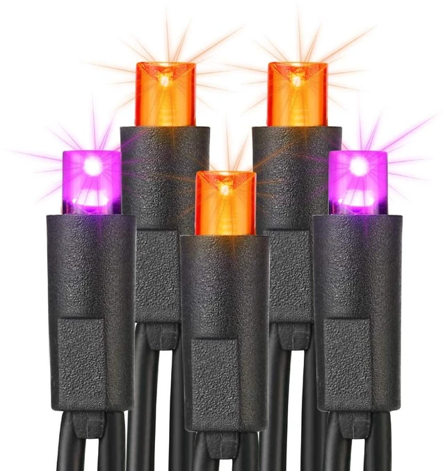 Main image of 5MM Wide Angle Halloween Lights Purple Orange, 100 LED Connectable | 120V Plugin UL-certified 33ft Black Wire Mini String; No Flickering; Indoor/Outdoor Waterproof for Tree Home Patio Decoration