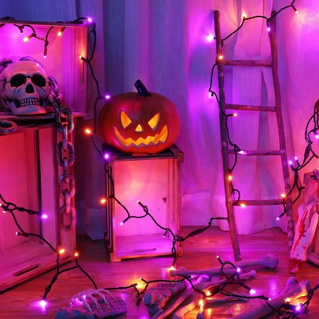 Alt view image 5 of 7 - 5MM Wide Angle Halloween Lights Purple Orange, 100 LED Connectable | 120V Plugin UL-certified 33ft Black Wire Mini String; No Flickering; Indoor/Outdoor Waterproof for Tree Home Patio Decoration