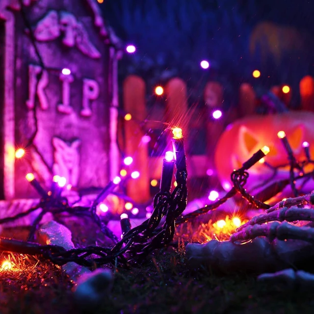 Alt view image 7 of 7 - 5MM Wide Angle Halloween Lights Purple Orange, 100 LED Connectable | 120V Plugin UL-certified 33ft Black Wire Mini String; No Flickering; Indoor/Outdoor Waterproof for Tree Home Patio Decoration