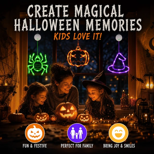 Alt view image 5 of 7 - Halloween Window Lights, 3 Pack Pumpkin, Spider, Witch Hat Lights | Halloween Decoration Lights, 2026 Upgraded Dyed Design, 8 Flashing Modes, Timer, Battery Operated, Suction Cup, Indoor Lights