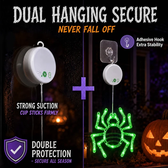 Alt view image 6 of 7 - Halloween Window Lights, 3 Pack Pumpkin, Spider, Witch Hat Lights | Halloween Decoration Lights, 2026 Upgraded Dyed Design, 8 Flashing Modes, Timer, Battery Operated, Suction Cup, Indoor Lights