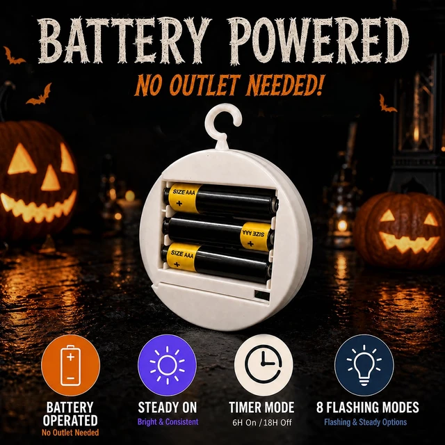 Alt view image 4 of 7 - Halloween Window Lights, 3 Pack Pumpkin, Spider, Witch Hat Lights | Halloween Decoration Lights, 2026 Upgraded Dyed Design, 8 Flashing Modes, Timer, Battery Operated, Suction Cup, Indoor Lights
