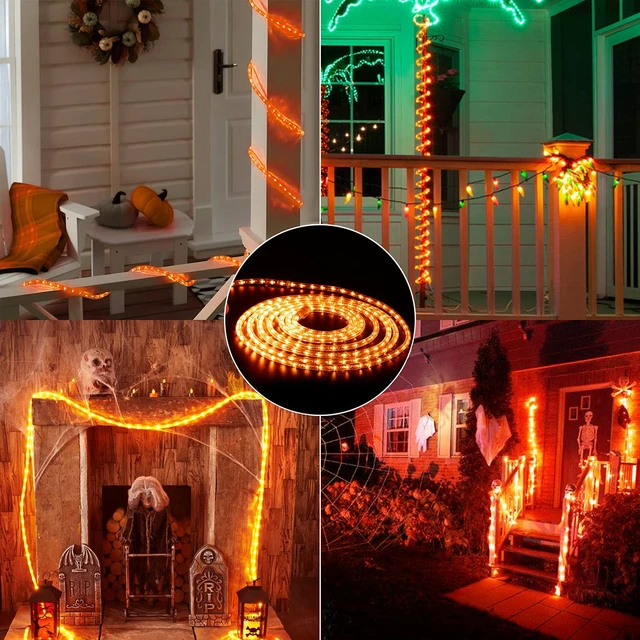 Alt view image 2 of 6 - Orange Halloween Rope Lights Connectable, 18ft 216 LED Rope Lights | 120V ETL Certificated Plugin Halloween Tube Light; Indoor Outdoor Clear PVC Tube Waterproof for Tree Patio Xmas Camping Decor