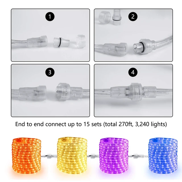 Alt view image 3 of 6 - Orange Halloween Rope Lights Connectable, 18ft 216 LED Rope Lights | 120V ETL Certificated Plugin Halloween Tube Light; Indoor Outdoor Clear PVC Tube Waterproof for Tree Patio Xmas Camping Decor