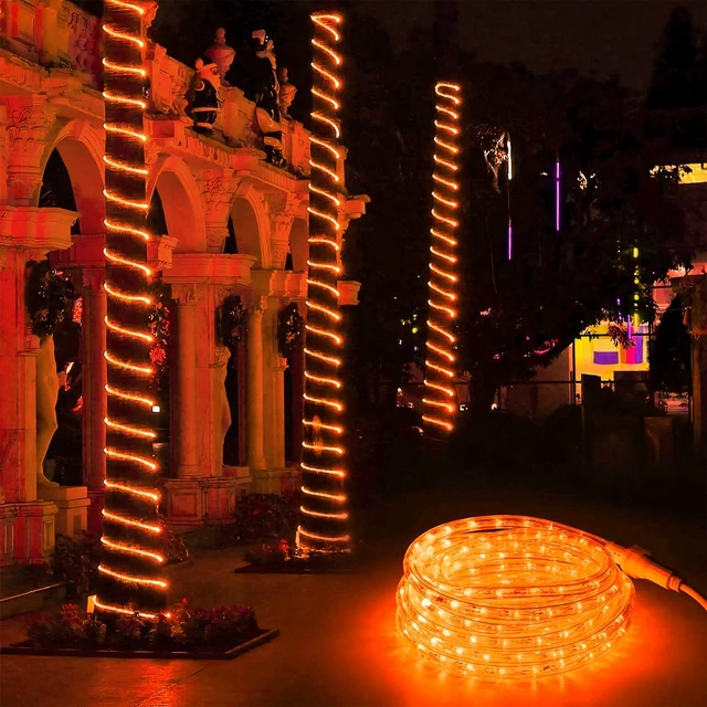 Alt view image 4 of 6 - Orange Halloween Rope Lights Connectable, 18ft 216 LED Rope Lights | 120V ETL Certificated Plugin Halloween Tube Light; Indoor Outdoor Clear PVC Tube Waterproof for Tree Patio Xmas Camping Decor